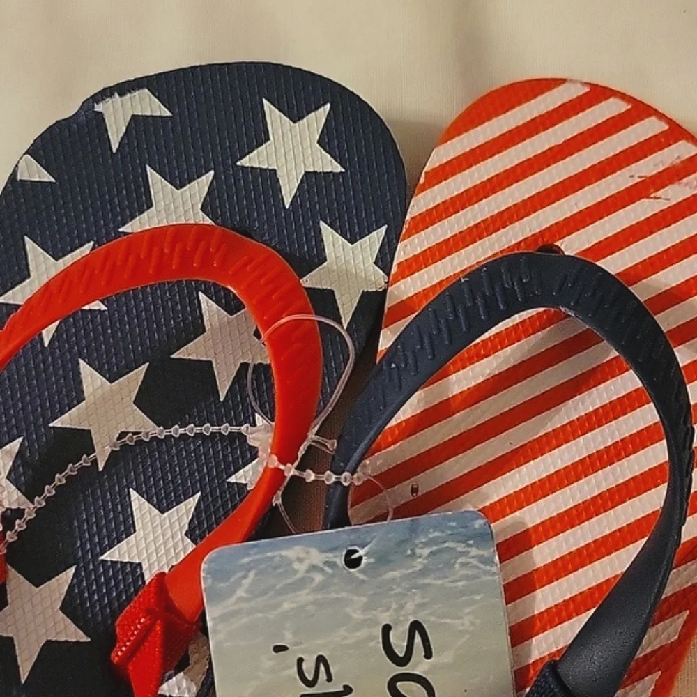 NEW Kid's Unisex 4th of July Stars & Stripes Flip Flops with Rear Elastic Strap